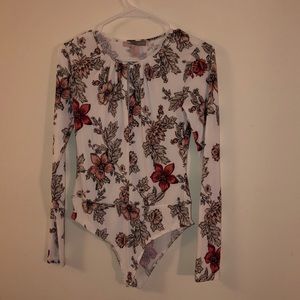 White floral long sleeve bodysuit